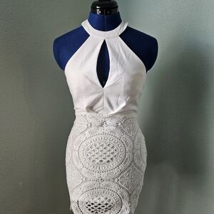 Papaya White Backless Lace Dress